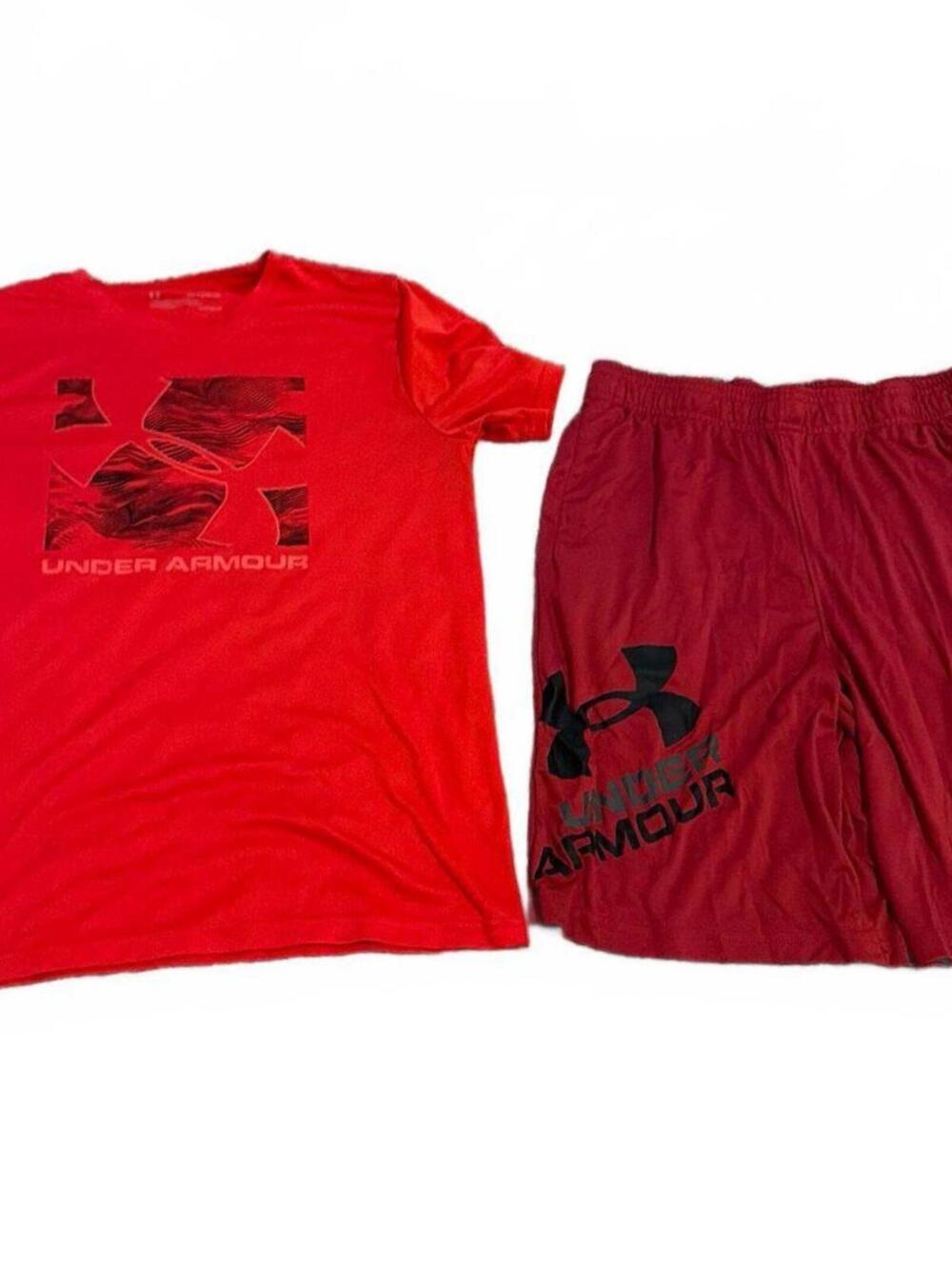 Under Armour Boys Outfit Red Activewear Shirt and Shorts Set YXL